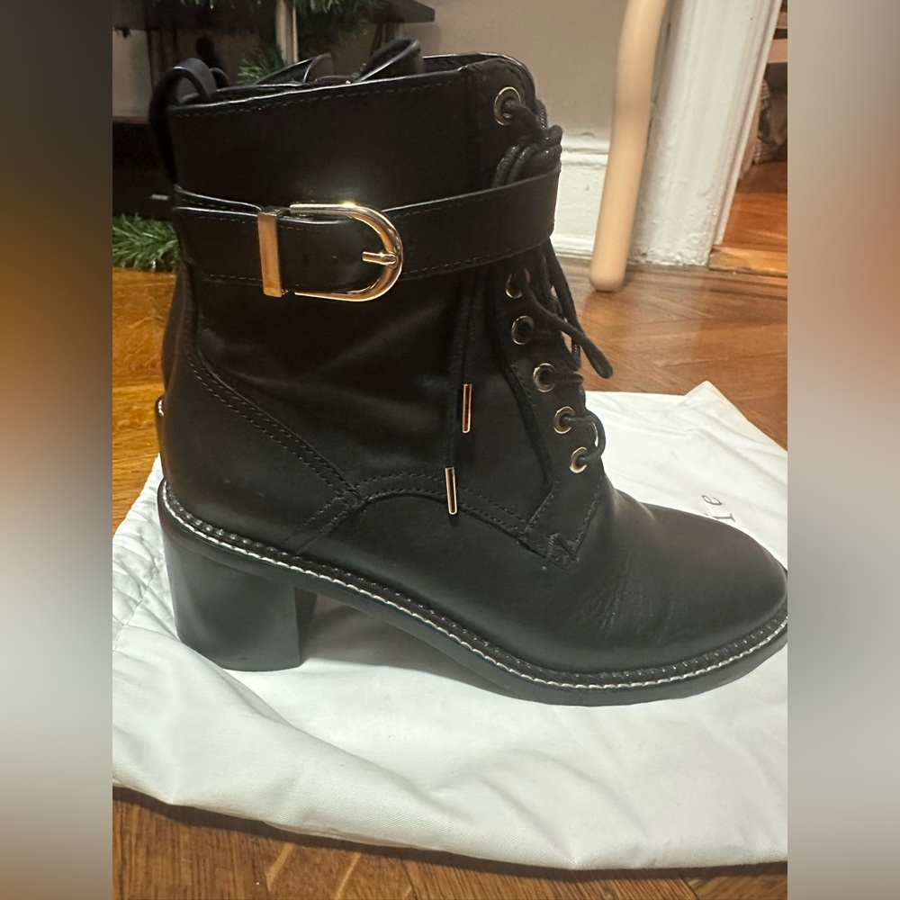 Joie: Raster Block-Heel Leather Combat Boots Size 8.5/39